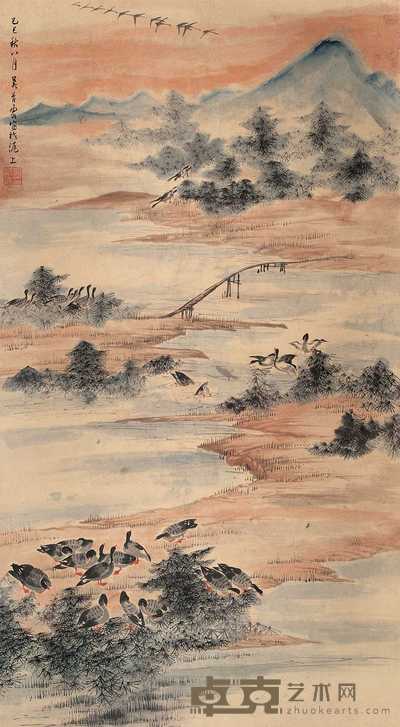 吴青霞 1989年作 秋雁长风 立轴 105×57.5cm
